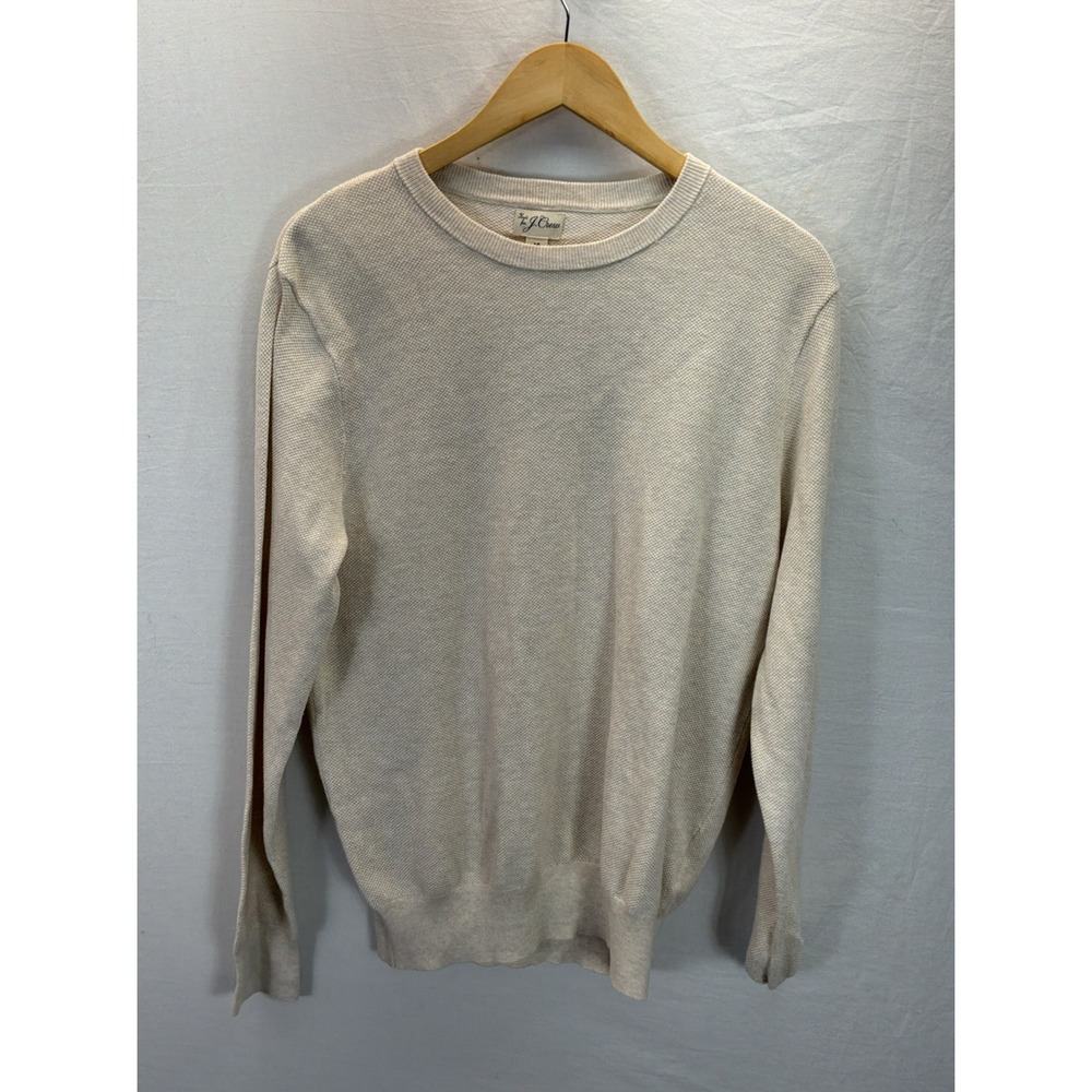 New J.Crew Sweater Mens Sz M Mesh Knit Cotton Crew Neck Pullover Beige Preppy